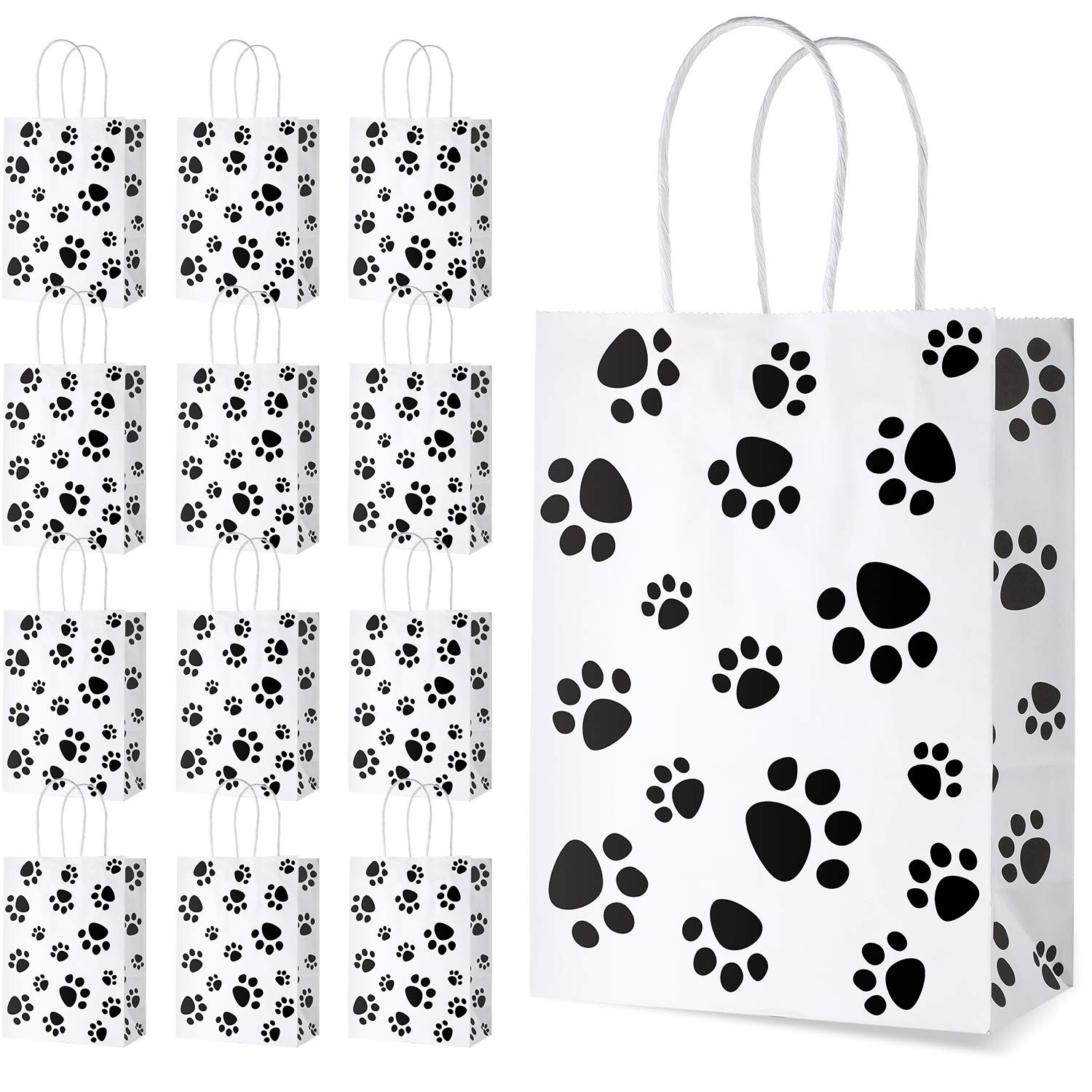 Blulu 20 Pieces Puppy Dog Paw Print Treat Bags with Paper Twist Handles, Paper Paw Print Goodie Bags Dog Gift Bags Cat Treat Bags for Pet Treat Party Favor, 6.3 x 3.1 x 8.6 Inch