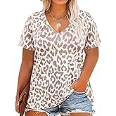 RITERA Women Plus Size Tops Tie Dye V Neck Shirt Floral Camo Summer Short Sleeve Tunic Oversized Ladies Blouse XL-5XL