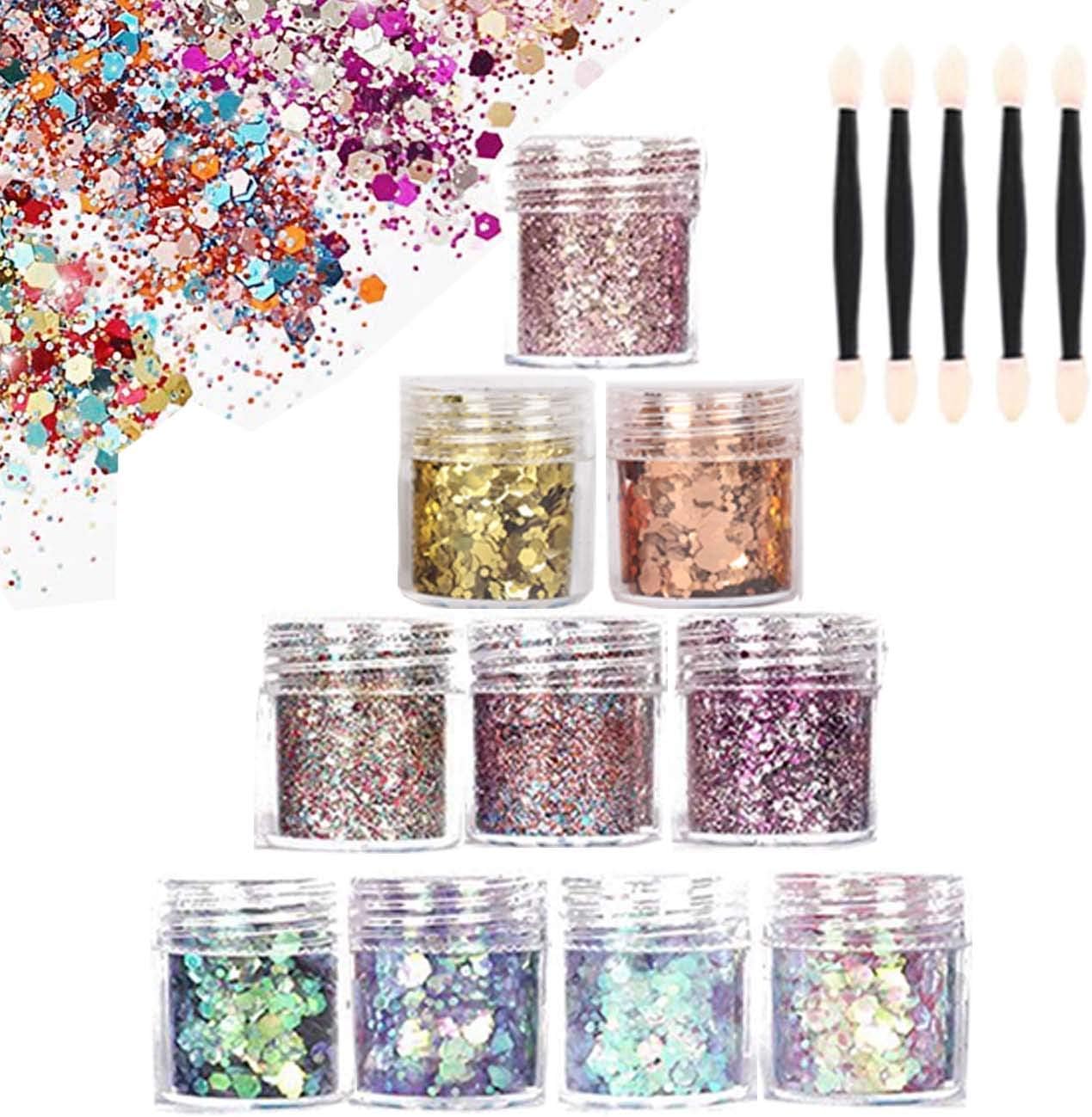 Face Glitter Chunky Glitter Bodies Cosmetic Hexagons Glitter Paillette Sparkling Decoration Glitter Hair and Nails 10 Boxes Set for Festival Christmas