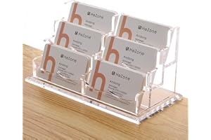 HEZONE Business Cards Holder Display for Desk, Clear Acrylic Multiple 3 Tier 6 Slot Business Card Stand, Holds 300 Cards-1 Pack (6 Slots-H)