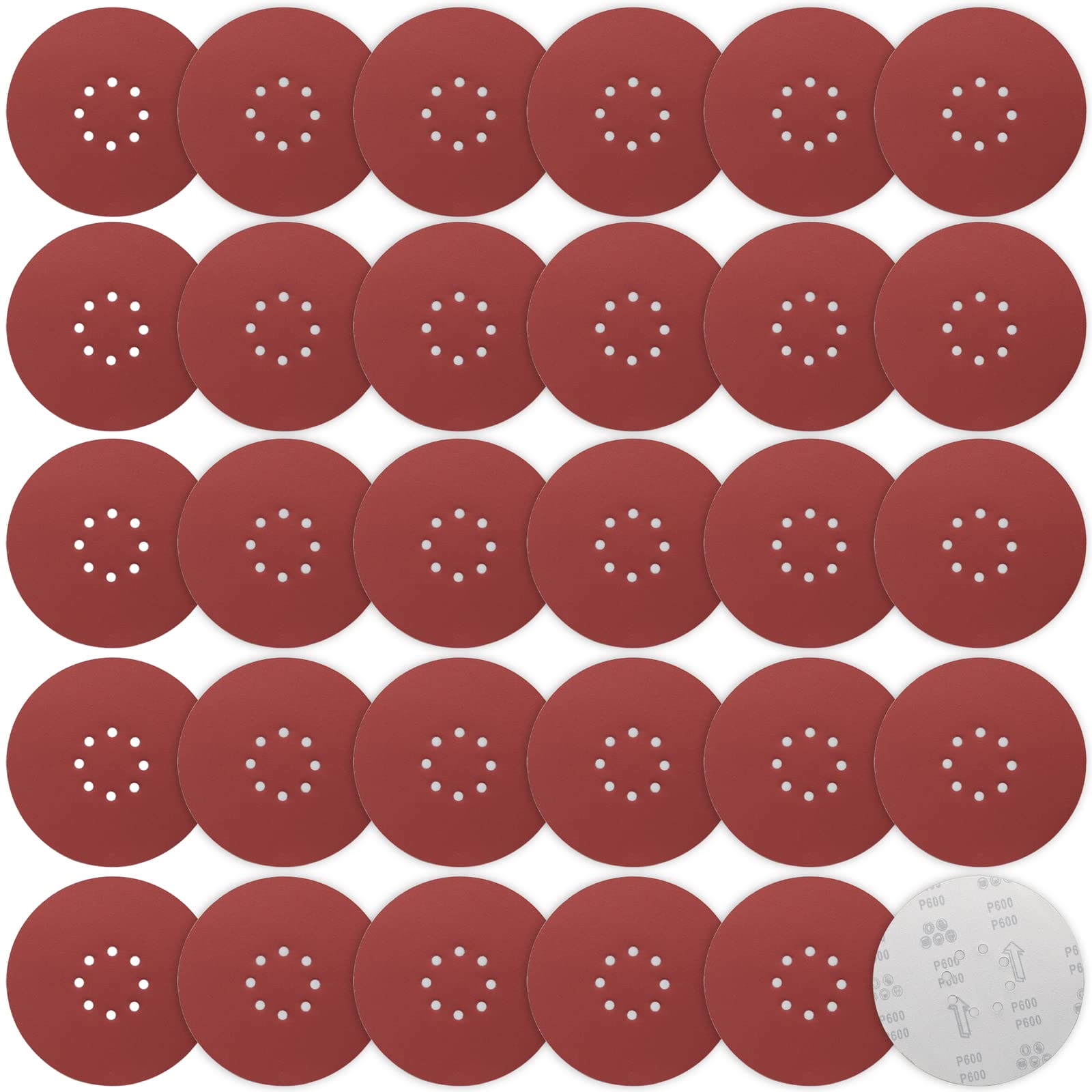 STEBRUAM 225mm Sanding Discs 600 Grit 30 Count, 9 Inch 8-Hole Sandpaper Hook and Loop Orbital Drywall Sander Sanding Pads