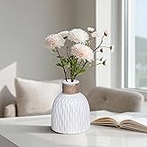 Wancetang White Ceramic Vase, Small White Vase for Flowers, Modern Textured Vases Home Decor, Coffee Tables Wedding Room Living Room Shelf Decor,Office Desk 6 inch