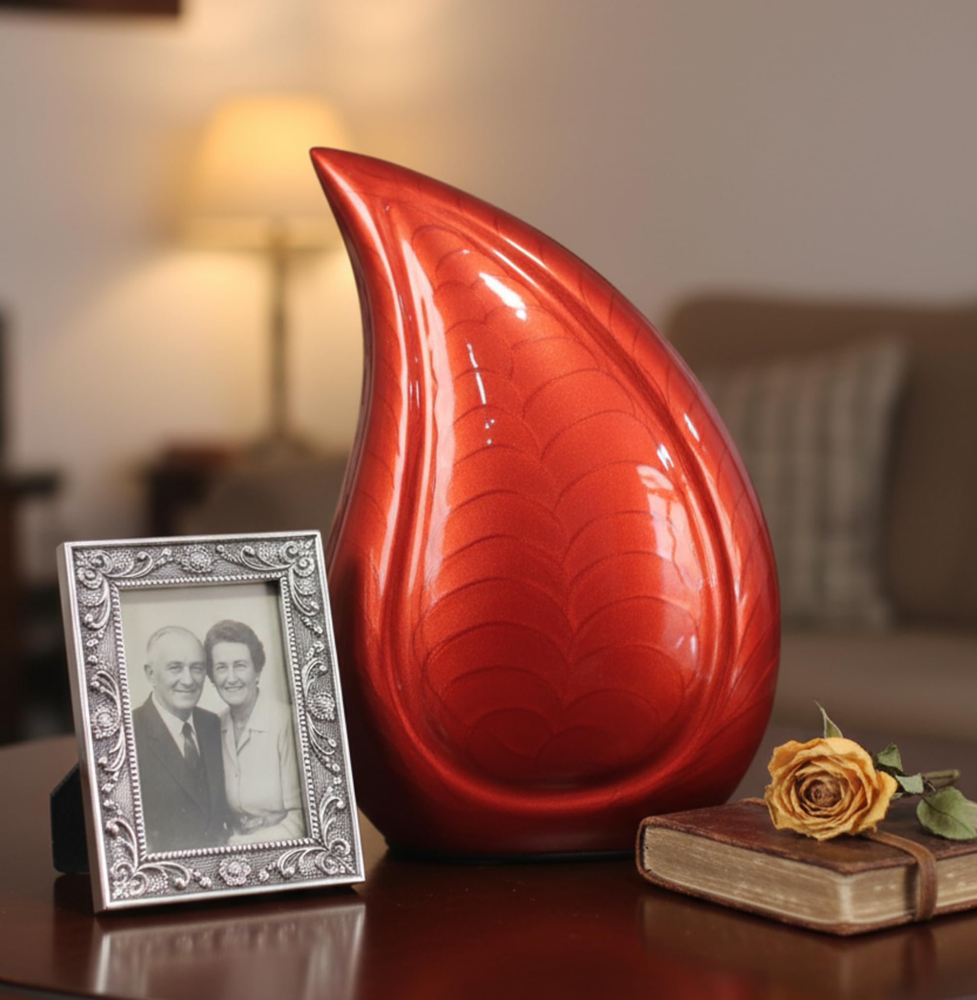 eSplanade Teardrop Cremation Urn Memorial Container Jar | Metal Burial Urn (Red)