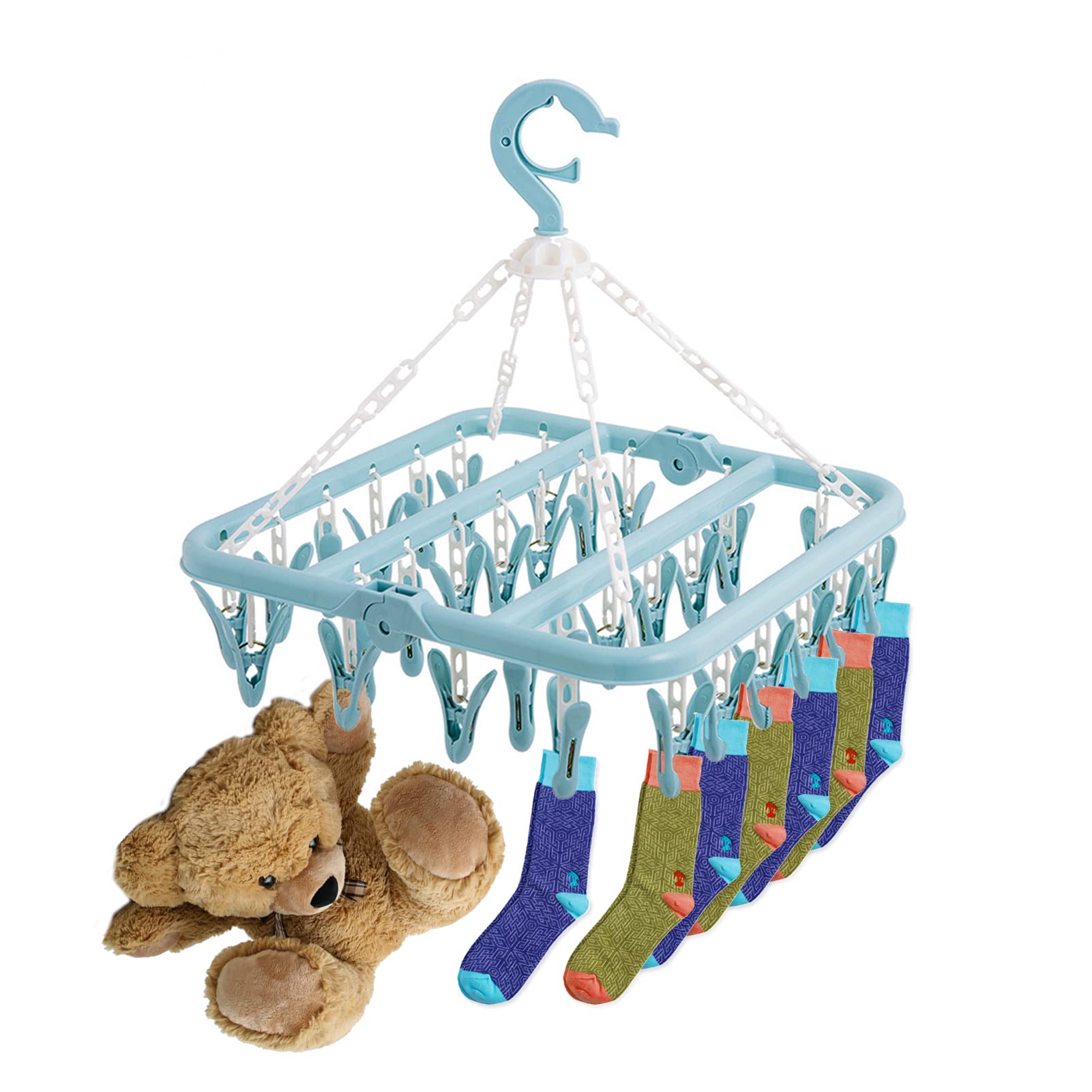 HERCHR 20 Peg Blue Plastic Hanging Dryer, Laundry Socks Lingerie Clothes Portable Indoor Outdoor Airer Dryer Sock Drying Rack Space Save Hanger