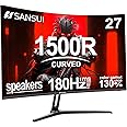 SANSUI 27 Inch Curved Gaming Monitor 180Hz 1ms with Speakers FHD 1080P Computer Monitor FreeSync|1500R|130% sRGB|HDR|Low Blue