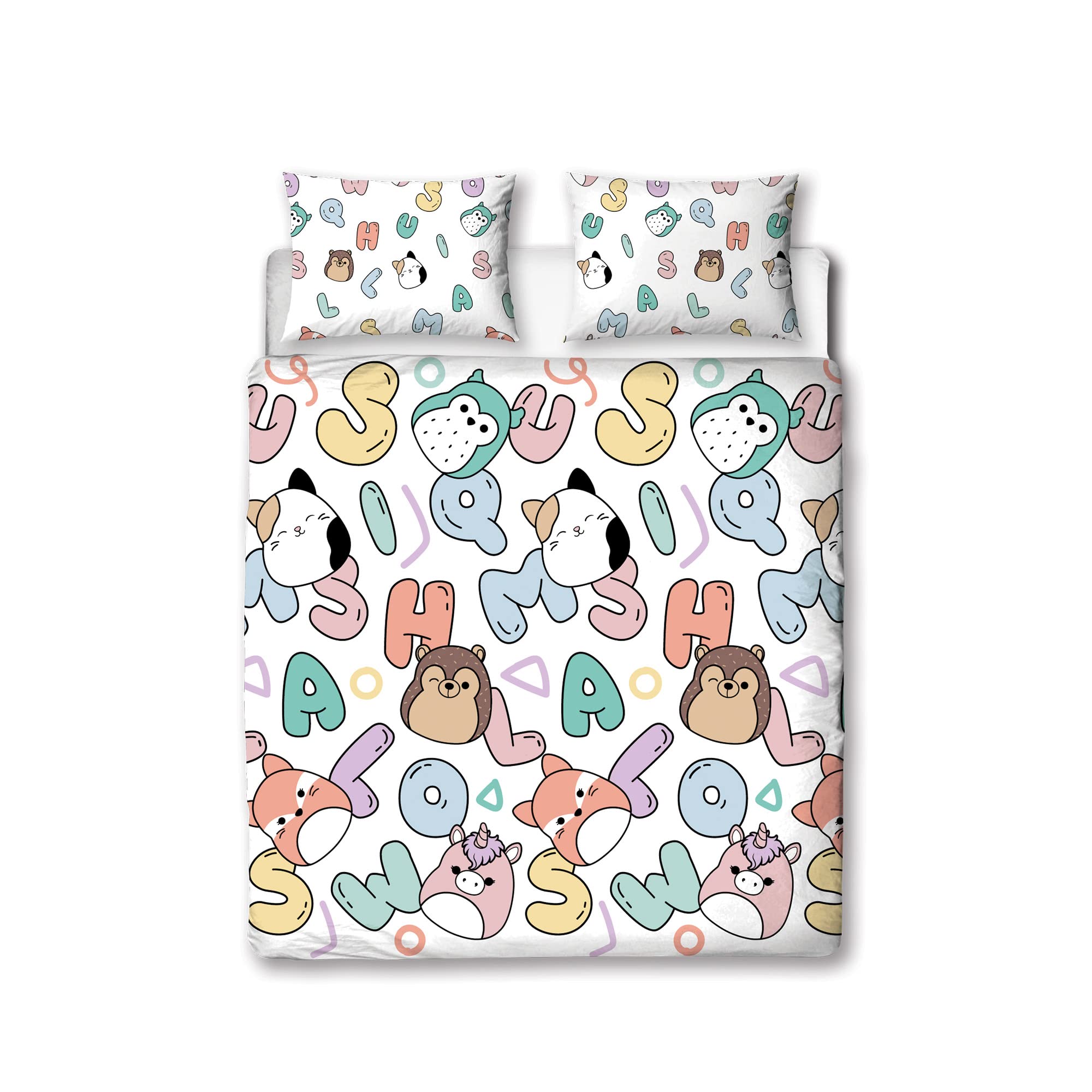 Squishmallows Official Double Kids Duvet Cover Set | Chill Design Reversible 2 Sided Bedding Including Matching Pillow Cases | Character World Brands Childs Double Bed Set