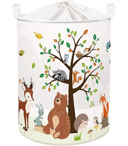 Cute Animal Laundry Hamper For Nursery - Foldable Toy Storage Bin With Handles (Elephant Design)