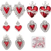 SUNNYCLUE 1 Box 20Pcs Heart Charms Gothic Style Sacred Heart Charms Bulk Antique Silver Red Heart Thistles Thorns Fancy Enamel Charm for Jewelry Making Charms Valentine's Day DIY Crafts Supplies
