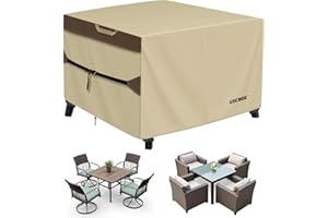 RICHIE Outdoor Patio Furniture Cover - Heavy Duty Waterproof 600D Tough Canvas Protector for Square Table Cover, All-Season Dining Table and Chair Cover (62L x 62W x 28H Inch)