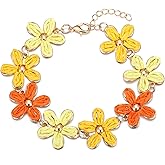 RUOFFETA Tropical Colorful Raffia Bracelet for Women, Gradient Beach Flower Anklet Boho Jewelry, Handmade Adjustable Link Bracelet