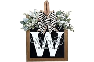 YICORIP Last Name All Year Round Front Door Wreath,Front Porch Decoration 26 Letter Welcome Wreath, Eucalyptus and Bow Wreath for Spring, Summer, Autumn, Winter, Wall Window, Porch Farmhouse Decoration（W）