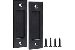 Yuccaliao 6" Finger Flush Pulls for Closet Pocket Sliding Barn Door Handle Set Pull Recessed Handle Rectangular Plate Matte Black Mounting Hardware Included - 2 Pack