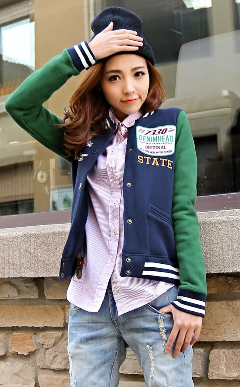 Amazon 可愛くてかっこいい スタジャン アメカジ 袖配色 ジャケット トップス ブルゾン レディース 胸元ワッペン付 スウェットスタジャン スエスタ スタジアムジャケット スタジアムジャンパー ジャケット Flfl M コート ジャケット 通販