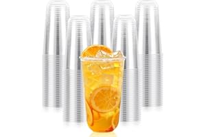 100 Pcs 20 oz Clear Plastic Cups, Disposable Stemless Wine Glasses, Round Bottom Plastic Cocktails Cups, Crystal Disposable C