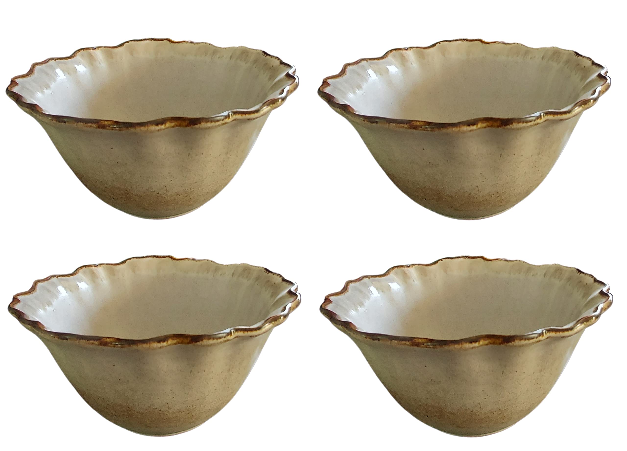 PintoCer - Set of 4 Stoneware Ceramic Cereal Bowls 500ml – Ideal for Salad, Dessert and Soup. Bowl Set in Elegant Beige and Brown Tones for The Perfect Eating Experience