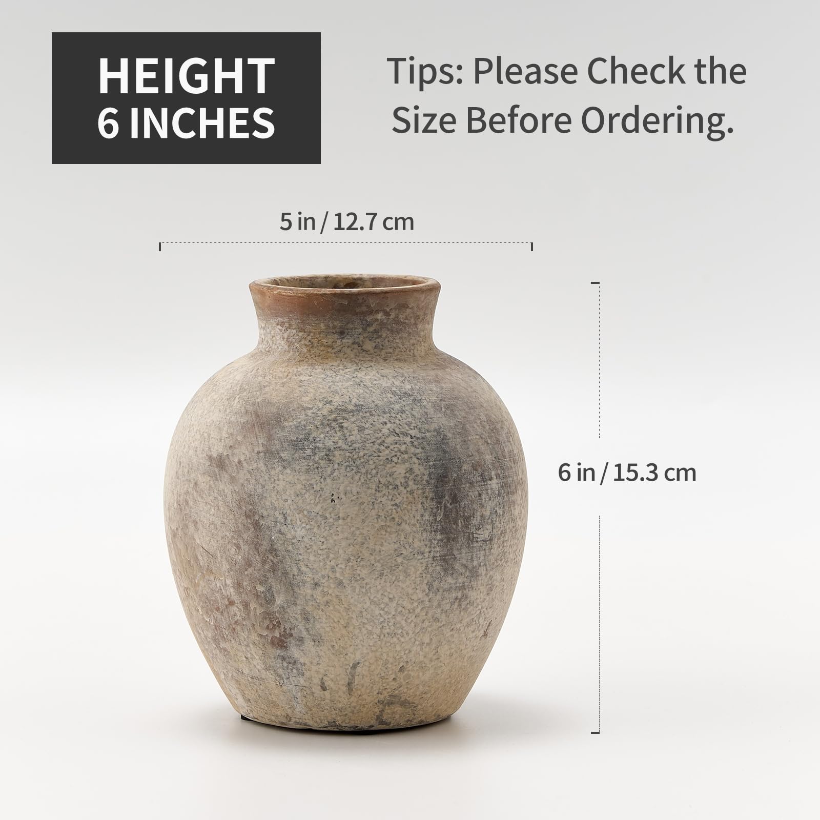 SIDUCAL Ceramic Decorative Flower Vase | 6 Inch Pottery Rustic Farmhouse Vase | Boho Vase for Home Decor | Whitewashed Terracotta Vase for Table, Living Room, Bathroom, Shelf, Mantel Decoration - Image 4