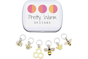 Honey Bee Stitch Markers for Knitting | Set of 6 Bee & Honeycomb Charms | Snag-Free Rings with Tin | Gifts for Gardeners & Na