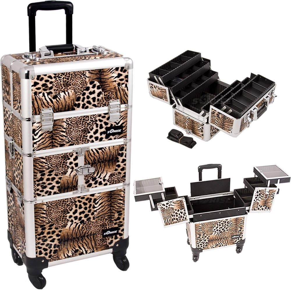 Sunrise I3464LPBR Leopard 3 Tiers Accordion Trays 4 Wheels
