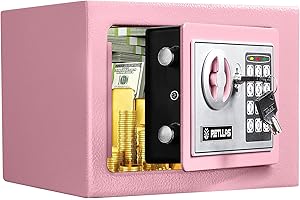 RETLLAS Pink Safe Box 0.23 Cubic Feet Electronic Digital Mini Cabinet Safes Solid Alloy Steel Office Hotel Home Safe Lock Box for Cash Jewelry Storage