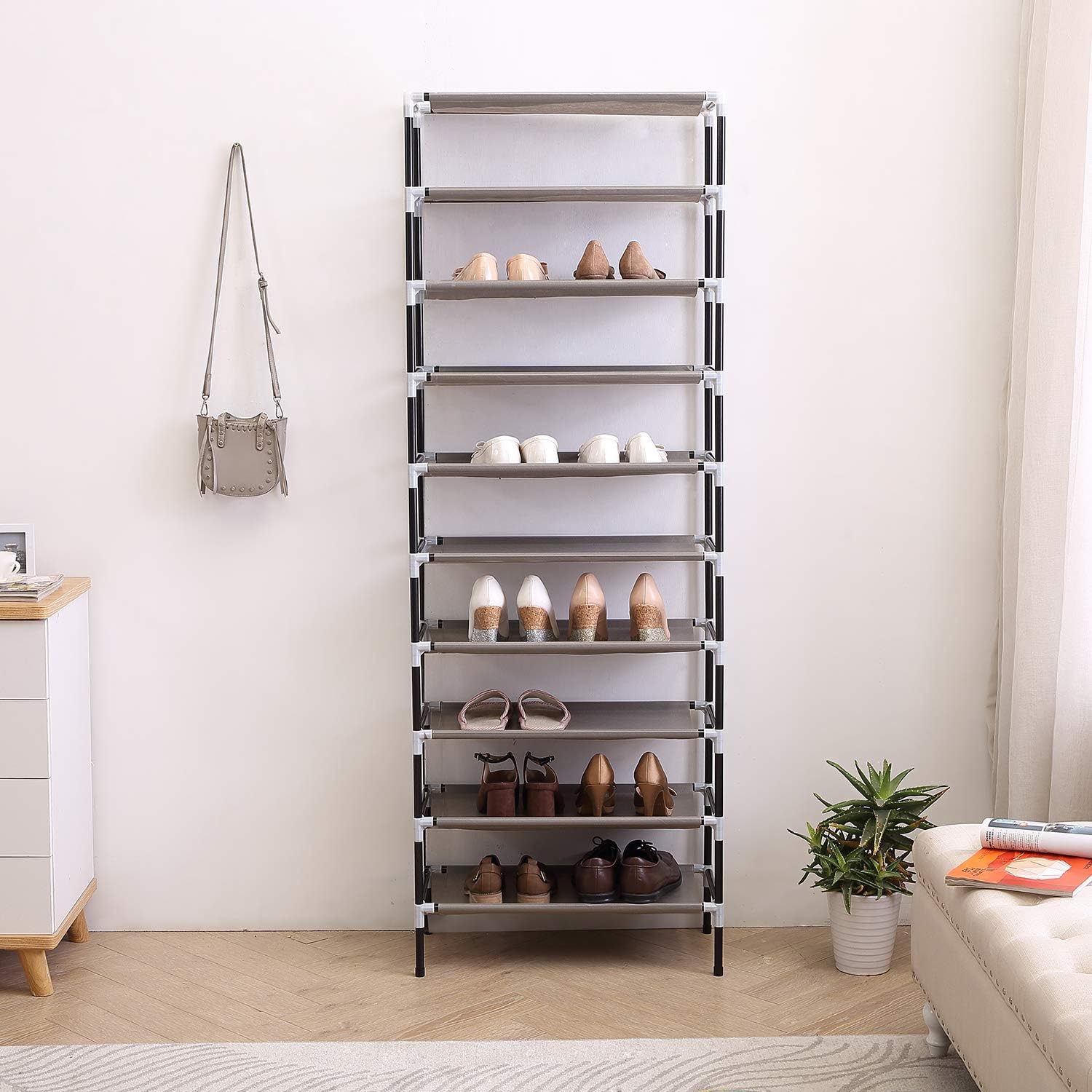 AcornFort® S-115 Black 10 Tiers Shoe Storage Rack Organiser Shelf Hold Stand for 30 works Shoes - Image 5