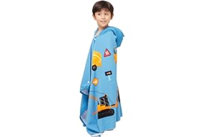 Gealaek Hooded Towel for Toddlers 2-10 Years Boys Girls Kids Bath Pool Beach Towel Wrap Soft Absorbent Beach Poncho(Construction site)