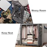 LOEFME Canvas Wardrobe 172x130x45cm, Grey, 2 Hanging Rails & 18 Bags view 8