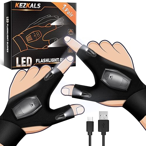 KEZKALS Gifts for Men Him Dad, Rechargeable LED Gloves Fishing Accessories, Flashlight Gloves with Light, Birthday Gadgets for Mens Gifts for Christmas for Dad, Men's Gifts for Christmas