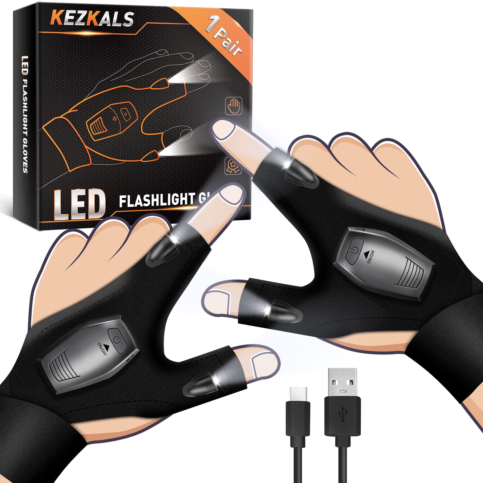 KEZKALS Gifts for Men Him Dad, Rechargeable LED Gloves Fishing Accessories, Easter Gifts for Adults, Mens Gifts for Dad, Flashlight Gloves with Light, Birthday Gadgets Father's Day Gifts for Men