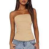 BTFBM Womens Strapless Tube Tops Spring Summer Clothes 2026 Trendy Casual Ruched Stretchy Going Out Bodycon Bandeau Top