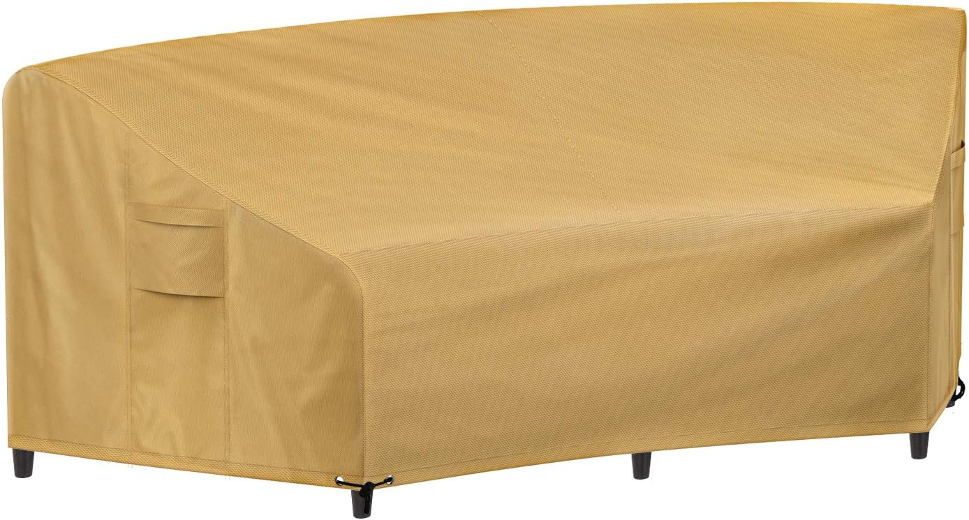 Amazon Com Sunkorto Patio Curved Sofa Cover Waterproof Outdoor Furniture Cover Garden Couch Cover With Air Vents Drawing String Hem 46 Fl 90 L X 34 D X 32 H Light