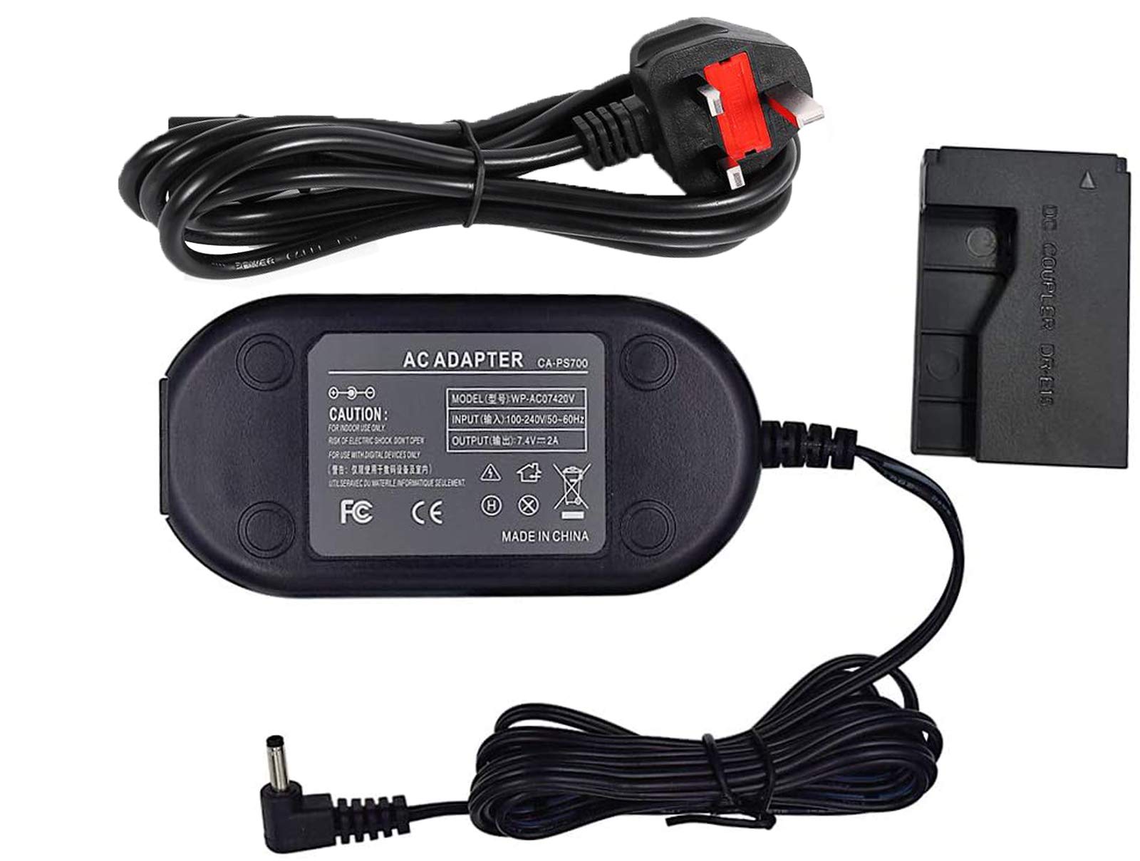 TKDY ACK-E15 AC Power Adapter and DR-E15 DC Coupler Charger Kit for Canon EOS Rebel SL1, 100D DSLR, Kiss X7, PowerShot SX70 HS Cameras