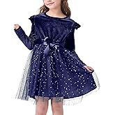 Hvididan Toddler Girl Tutu Dress Long Sleeve Star Sequin Bowknot Velvet Party Tulle Dresses Princess Birthday for 2-8 Y