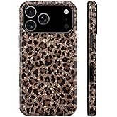 for iPhone 17 Pro Max Case,Luxury Sparkle Leopard Print Pattern Vintage Cheetah Design,Dual Layer Soft TPU Hard PC Bumper Case,Protective Phone Cover for Women Girls-Brown Leopard Print