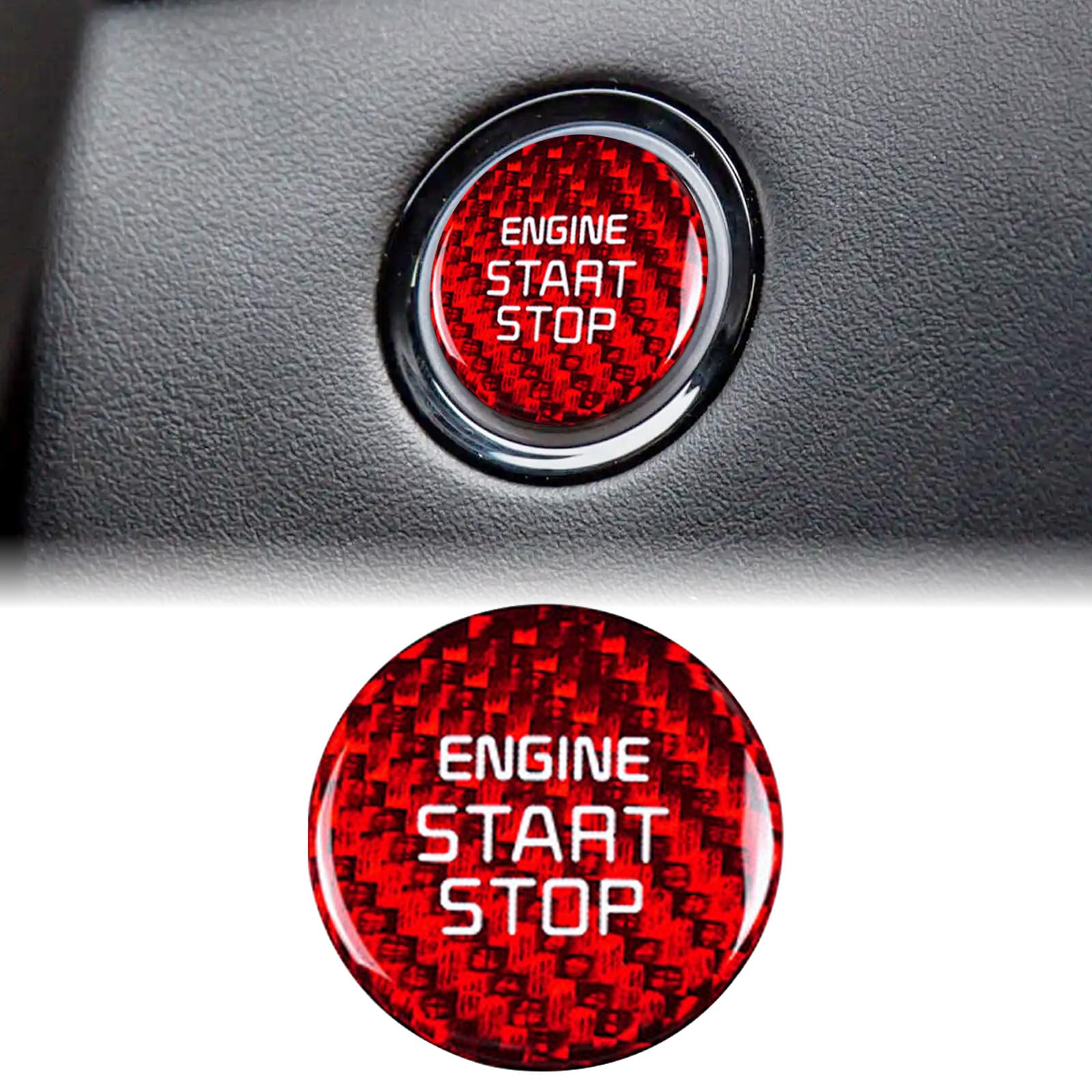Photo 1 of BLAKAYA Compatible with Engine Start Stop Button Sticker Carbon Fiber Key Lgnition Cover Interior Button Trim for KIA Stinger 2018 2019 2020 2021 2022 2023 (Red)