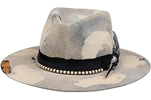RUEDIGER Vintage Wide Brim Fedora Hats 100% Wool Stiff Felt Hat Panama Rancher Hat with Lightning Logo Handmade Distressed/Burned