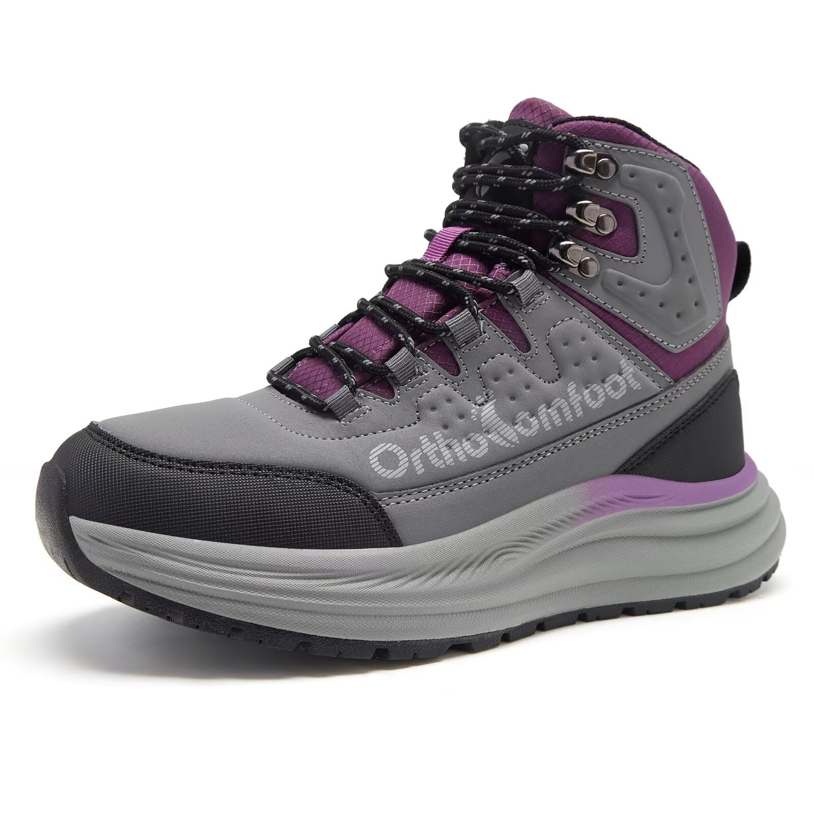 Photo 1 of Women's Orthopedic Comfortable Mid Hiking Boots: Orthotic Arch Support Flat Feet Plantar Fasciitis Metatarsal Fashion Sneakers, Supportive Indoor Working Outdoor Gym Exercise Ankle Boots Grey Size 9