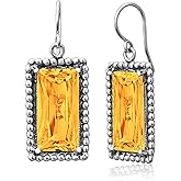 Jean Rachel Jewelry 925 Sterling Silver Dangle Earrings for Women - Baguette with Cubic Zirconia Vintage Design - Hypoallergenic, Lead & Nickel Free - Artisan Handcrafted Statement Earrings