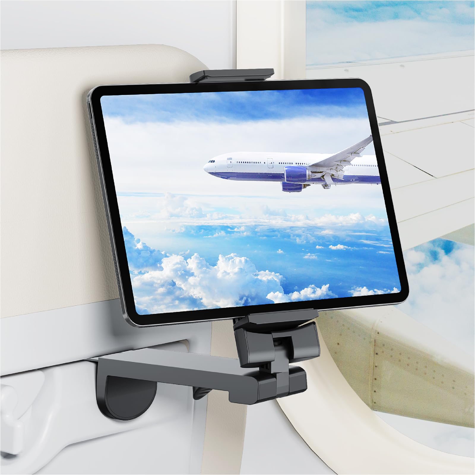 Huogantom Airplane Tablet Holder Mount, Travel Essential Handsfree Tablet Stand for Flying with Multi-Directional 360 Degree Rotation, Compatible with iPad/Galaxy Tabs (Only Fits 7–11" Tablets)