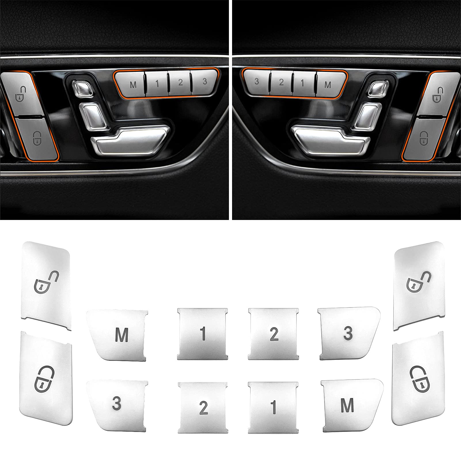 Photo 1 of Jaronx Compatible with Mercedes Benz Door Lock Button Cover and Seat Memory Door Button Cover Stickers for B W246,C-Class W204,E-Class W212,ML W166,CLA,GLK X204,GL X166,CLS (12PCS)
