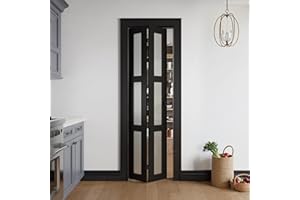 COSHOMER Bifold Doors for 24" x 80" Opening, 3-lite Tempered Frosted Glass Closet Folding Doors with Hardware kit Included, Easy Assembly, Black