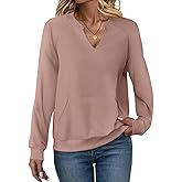 EADINVE Womens V Neck Sweatshirts with Pockets Fleece Pullover Casual Loose Fit Long Sleeve Tops Fall Clothes 2025