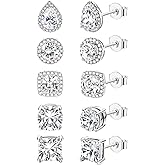 5 Pairs Cubic Zirconia Sterling Silver Stud Earrings for Women,14K Small Gold Plated Tiny Stud Earrings Set for Multiple Piercing Cartilage Hypoallergenic Earrings For Men