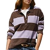 Rugby Polo Sweater for Women Striped Collared Sweaters Shirt Long Sleeve Knit Y2K Casual Pullover Top