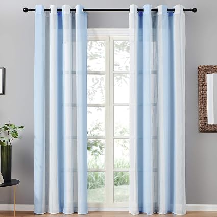 Amazon De Topfinel 2er Set Transparent Blau Weiss Streifen Voile