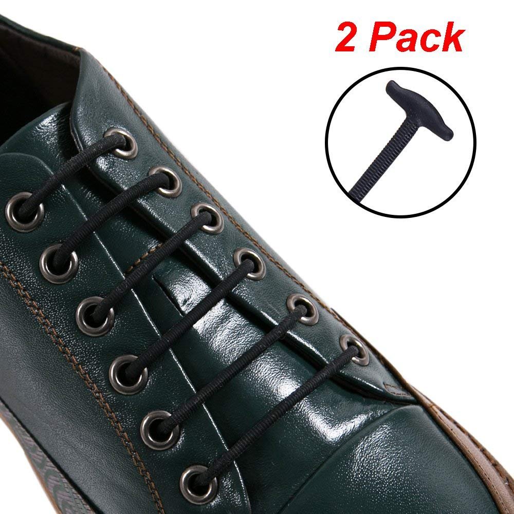 Shackcom No Tie Shoe Laces for Men and Women, Silicone Elastic Waxed Thin Oxford Round Shoelaces for Dress and Leather Shoes