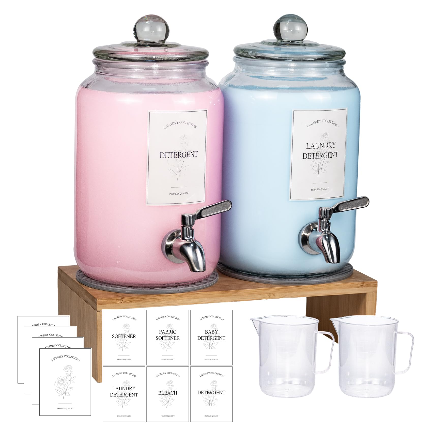 Photo 1 of *Minor Damaged*
2 Pack Glass Laundry Detergent Dispenser,Sturdy glass Fabric Softener Dispenser With Leak Proof Pump,Reusable Container & Bamboo Stand-108Oz Big Laundry Soap Container For Washer Room Organization (2)