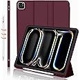 iMieet for iPad Pro 11 Inch Case M4 2024 (5th Generation) with Pencil Holder, [Support Pencil Pro and Pencil (USB-C)], Trifold Stand Smart Case with Soft TPU Back, Auto Wake/Sleep (Wine)