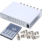 UHPPOTE 4 Channel Color Quad Video Splitter CCTV DVR Camera Processor | with Remote Control, 7 BNC Adapter