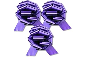 InstaBows 3 Pack Purple Pull Bows for Gift Wrapping & Baskets 8 inch Perfect Large Gift Bow for Christmas Presents Birthday Present Pull String Bow