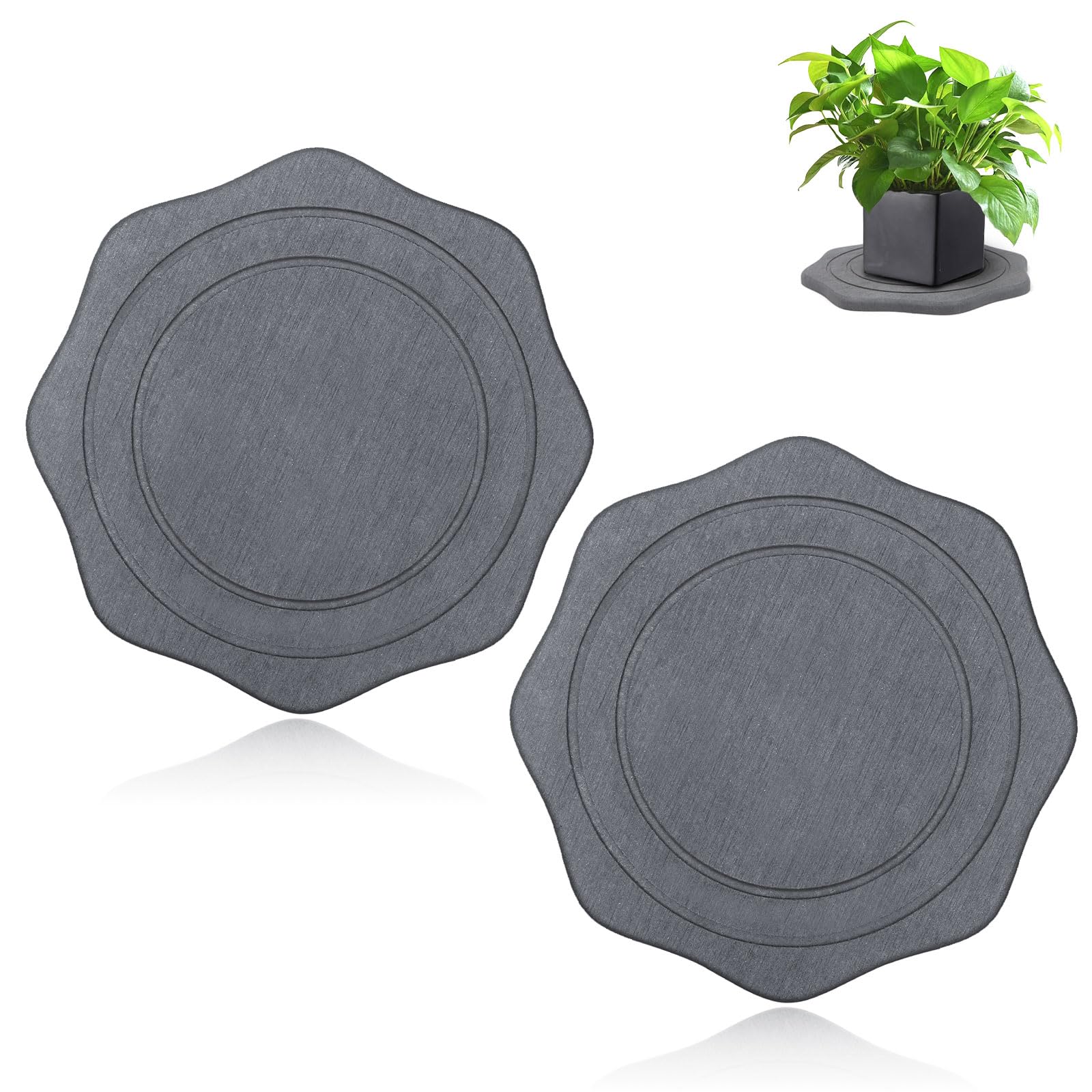Photo 1 of seaflash Plant Saucer for Indoors, 2 Packs 8 inch, Diatomaceous Earth Pot Saucers No Holes, Instant Dry Plant Drainage Trays for Pots, Dark Gray